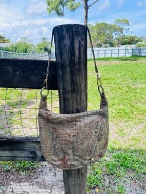 Distressed Patterned Leather Hobo Shoulder Bag - Beige